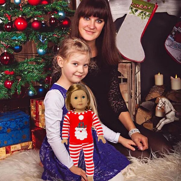 Weihnachtskleidung für 18-Zoll-Puppen mit Beutel und Geburtstagsparty-Zubehör