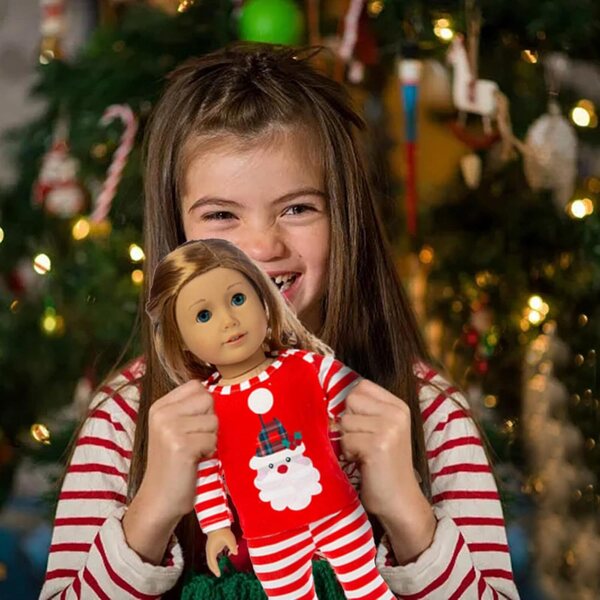 Weihnachtskleidung für 18-Zoll-Puppen mit Beutel und Geburtstagsparty-Zubehör