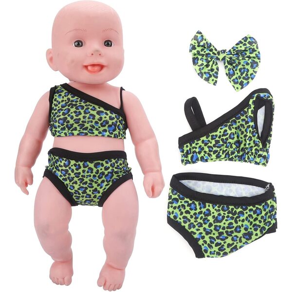 Costume da bagno leopardato per bambole da 18 pollici con fermagli per capelli - Acouto