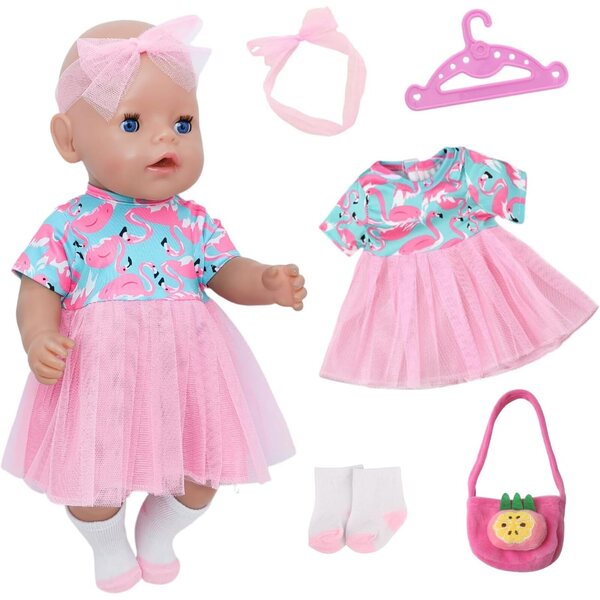 Abito fenicottero per bambole da 30 a 45 cm - Costume colorato e originale
