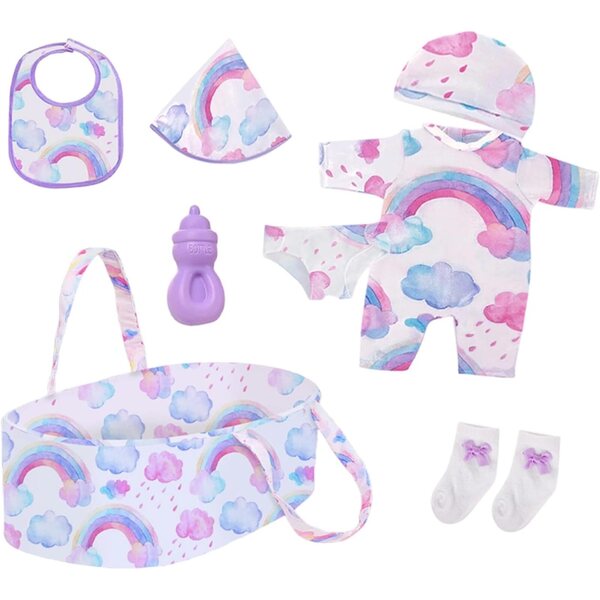 Realistisches Kleidungsset für 46-cm-Puppen mit Zubehör und faltbarer Wiege