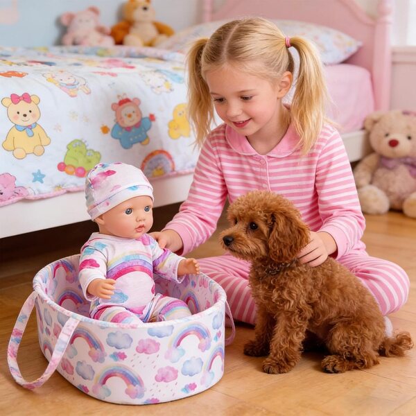 Realistisches Kleidungsset für 46-cm-Puppen mit Zubehör und faltbarer Wiege