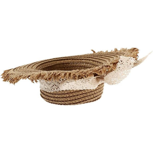 Cappello di Paglia per Bambola Khaki con Fiocco di Pizzo Elegante e Resistente