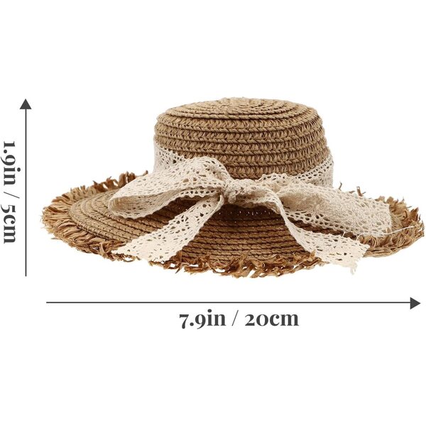 Cappello di Paglia per Bambola Khaki con Fiocco di Pizzo Elegante e Resistente