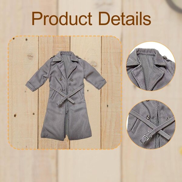 1/8 männlicher Miniatur-Trenchcoat für BJD-Puppen, graues Freizeitkostüm für Actionfigur