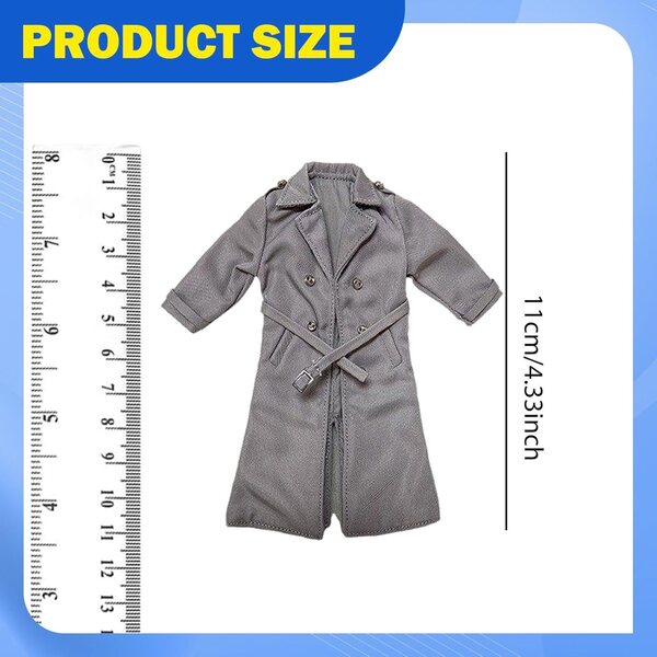 1/8 männlicher Miniatur-Trenchcoat für BJD-Puppen, graues Freizeitkostüm für Actionfigur
