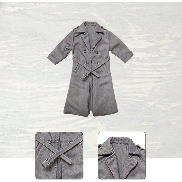1/8 männlicher Miniatur-Trenchcoat für BJD-Puppen, graues Freizeitkostüm für Actionfigur