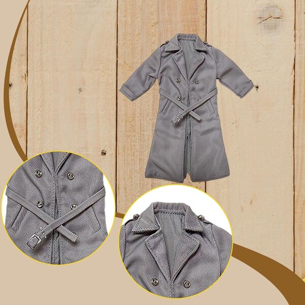 1/8 männlicher Miniatur-Trenchcoat für BJD-Puppen, graues Freizeitkostüm für Actionfigur