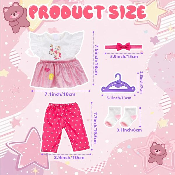 Set 5 Vestiti Rosso per Bambole 30-45 cm con Orso Cavallo, Gonna Glitter e Accessori