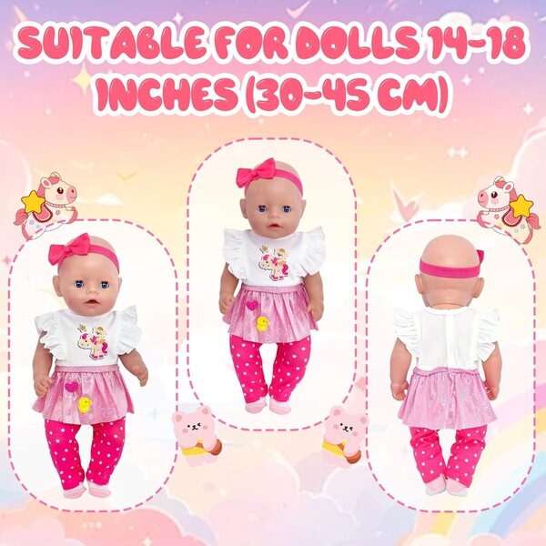 Set 5 Vestiti Rosso per Bambole 30-45 cm con Orso Cavallo, Gonna Glitter e Accessori