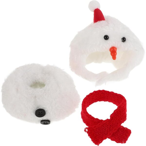 Miniatur-Kleidungsset für Weihnachtspuppen, Plüsch-Schneemannmütze und Schal
