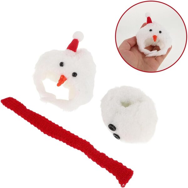 Miniatur-Kleidungsset für Weihnachtspuppen, Plüsch-Schneemannmütze und Schal