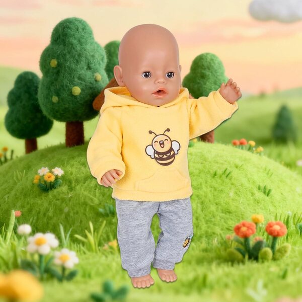 5-teiliges Bekleidungsset mit gelben Bienen für 30–45 cm große Puppen mit Sweatshirt, Hose und Accessoires