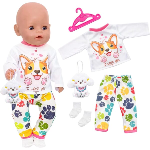 Set 5 vestiti per bambole 35-45 cm con pony, pantaloni, calzini, fascia e 2 ganci