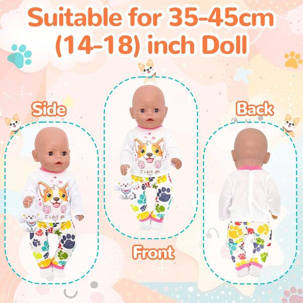 Set 5 vestiti per bambole 35-45 cm con pony, pantaloni, calzini, fascia e 2 ganci