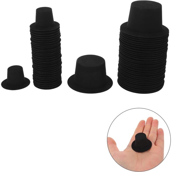 GARVALON 60 Cappelli Miniatura Nero per Bambole e Pupazzi Decorativi in PVC