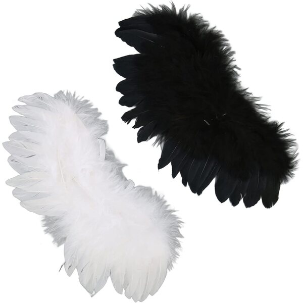 SIXRUN Piume Elastico per Bambole BJD 15-20 cm, Accessorio Costume Fantasy Bianco e Nero