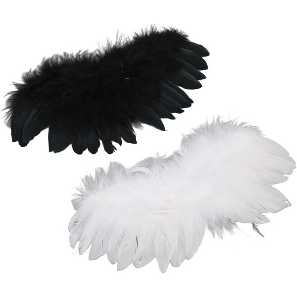 SIXRUN Piume Elastico per Bambole BJD 15-20 cm, Accessorio Costume Fantasy Bianco e Nero