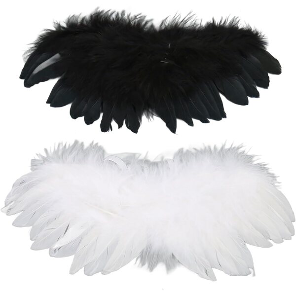 SIXRUN Piume Elastico per Bambole BJD 15-20 cm, Accessorio Costume Fantasy Bianco e Nero