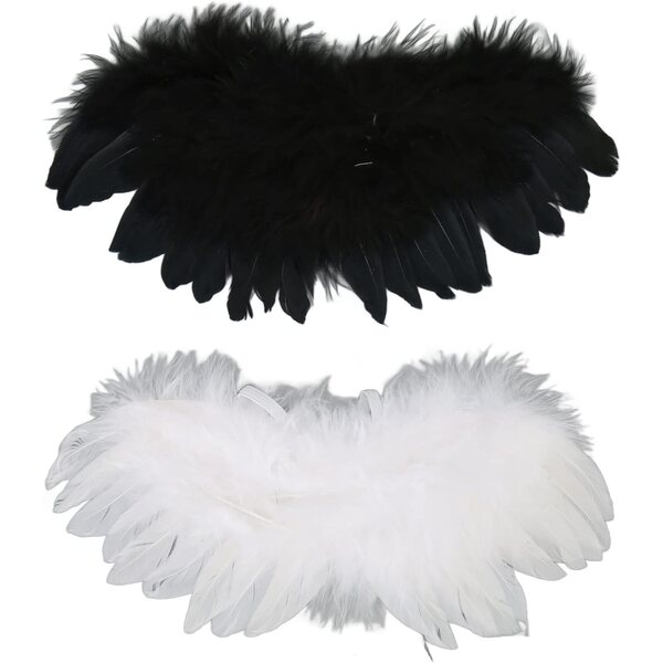 SIXRUN Piume Elastico per Bambole BJD 15-20 cm, Accessorio Costume Fantasy Bianco e Nero