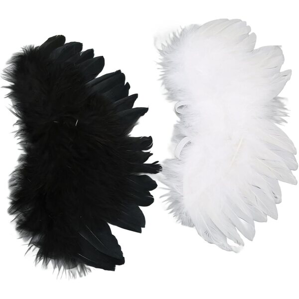 SIXRUN Piume Elastico per Bambole BJD 15-20 cm, Accessorio Costume Fantasy Bianco e Nero