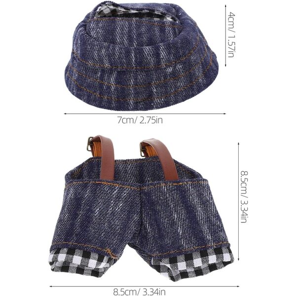 Set Vestiti Denim per Bambole Peluche 17 cm con Salopette e Cappello Cowboy
