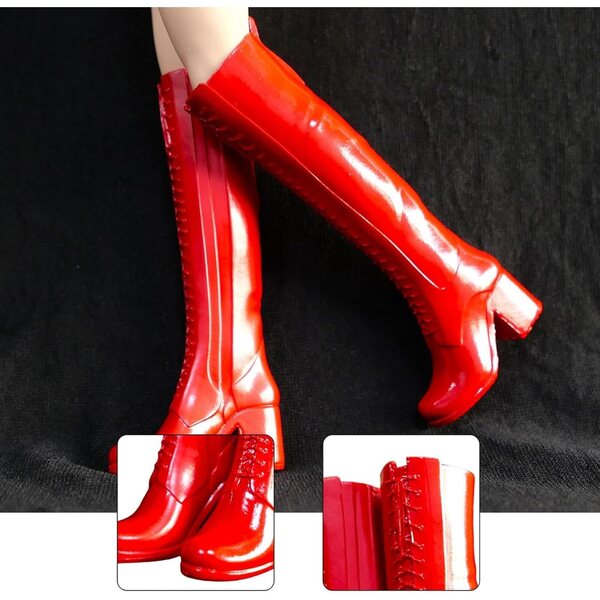 Rote High-Heel-Stiefel mit runder Spitze für 30 cm große Puppenmode-Accessoires 1/6