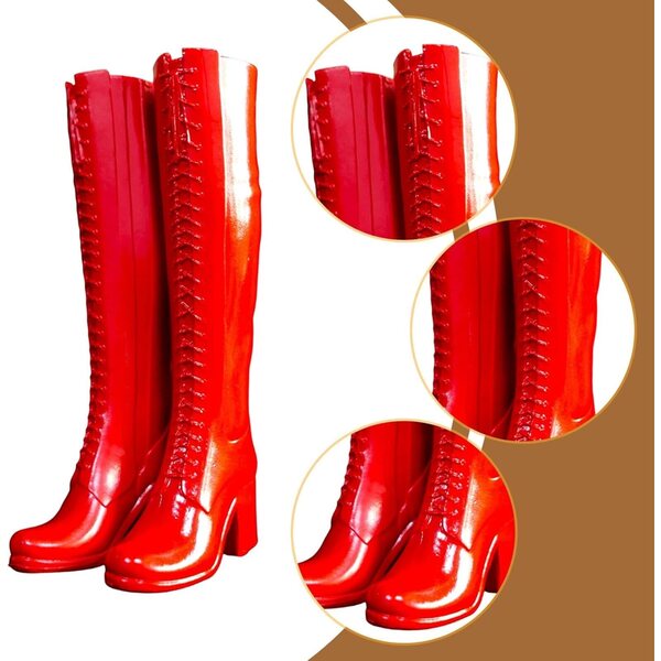Rote High-Heel-Stiefel mit runder Spitze für 30 cm große Puppenmode-Accessoires 1/6