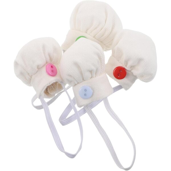 4 Mini Cappelli da Chef per Bambole e Peluche 10-15 cm Cotone Morbido Colorati