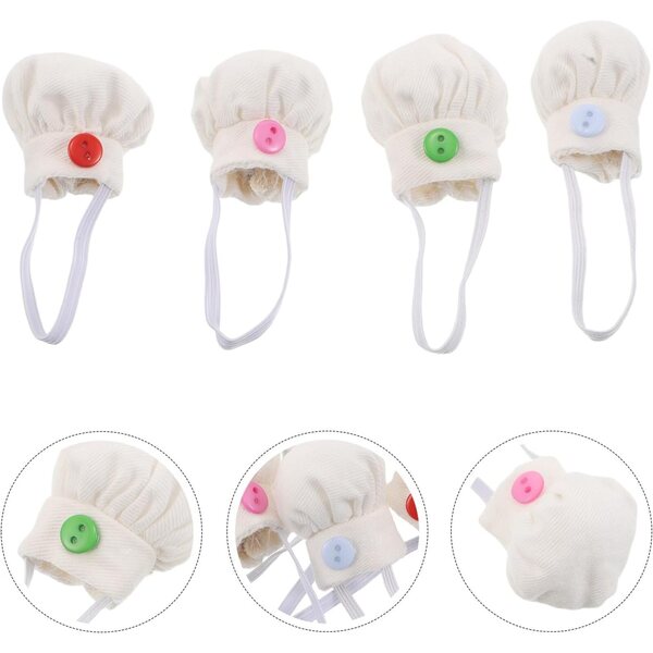 4 Mini Cappelli da Chef per Bambole e Peluche 10-15 cm Cotone Morbido Colorati