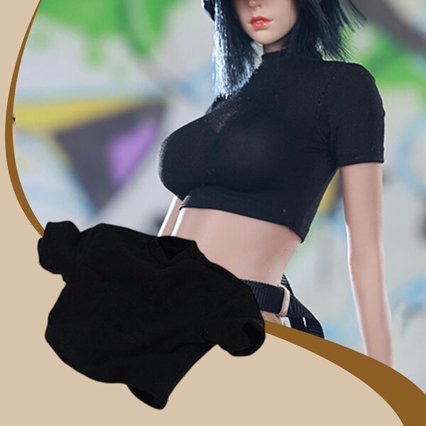 Schwarzes, kurzes T-Shirt für Actionfigur 1:6, weiblich, 30 cm – modisches Damenkleid