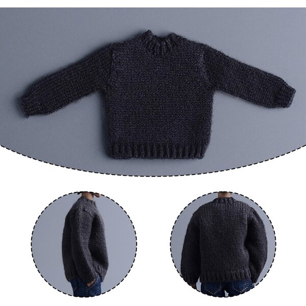 Pullover für Actionfigur 1/12 Hellery | Mini-graues Strick-Sweatshirt