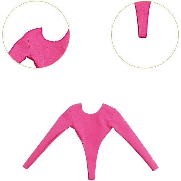BJD 1/6 Badeanzug mit langen Ärmeln und U-Ausschnitt – Rosa/Rot