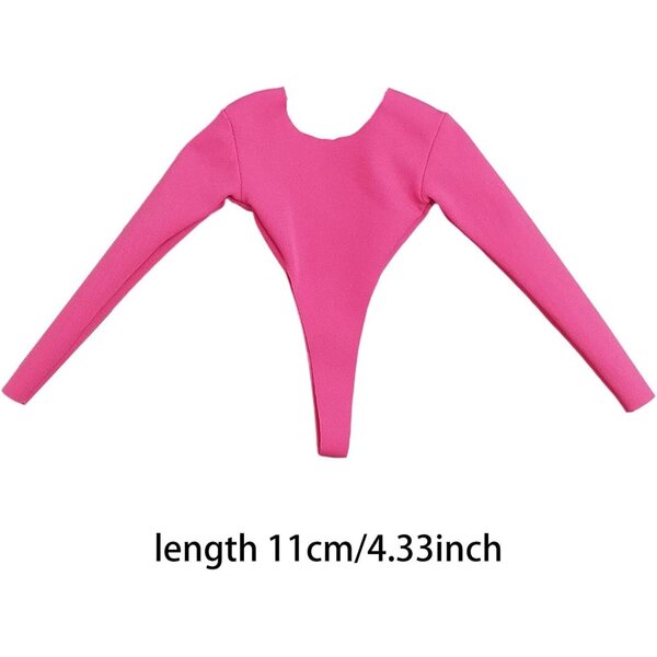 BJD 1/6 Badeanzug mit langen Ärmeln und U-Ausschnitt – Rosa/Rot