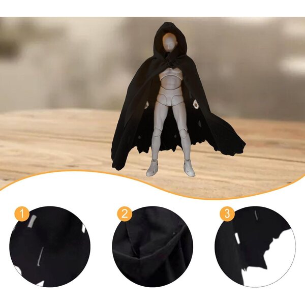 Abbigliamento Arpignie 1:12 Nero per Action Figure 6 Pollici con Cappello e Mantello