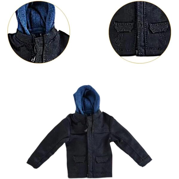 1/12 Miniaturjacke für schwarze männliche Puppe aus strapazierfähigem Stoff SZLIFE
