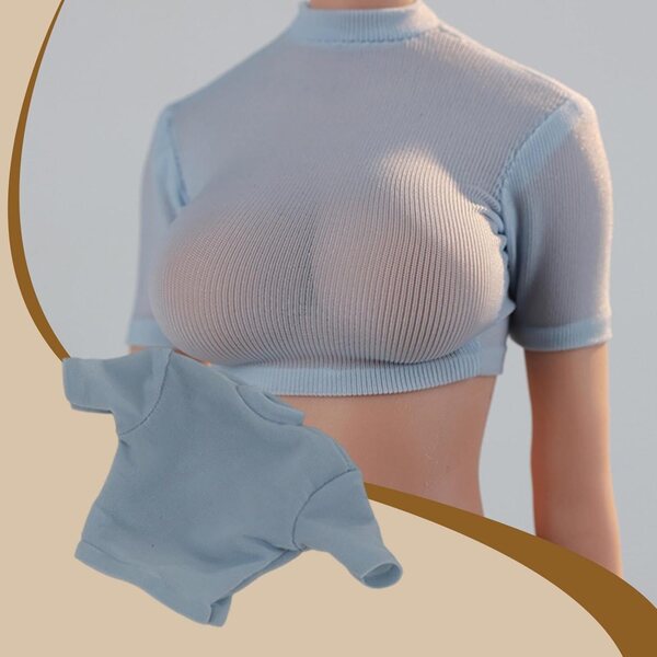 Lässiges, kurzes Damen-T-Shirt für 1/6 Actionfigur – 12-Zoll-Miniaturkleid, Blau