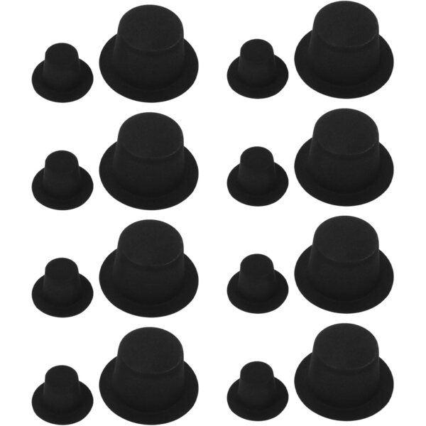 60 Mini Cappelli Neri a Cilindro per Artigianato, Decorazioni e Case di Bambole