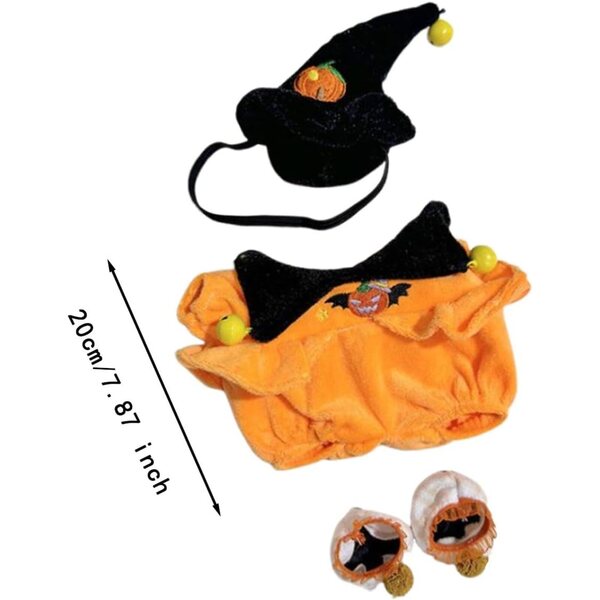Halloween-Kostüm für 20-cm-Puppe – handgefertigte Kleidung mit Hut und Schuhen