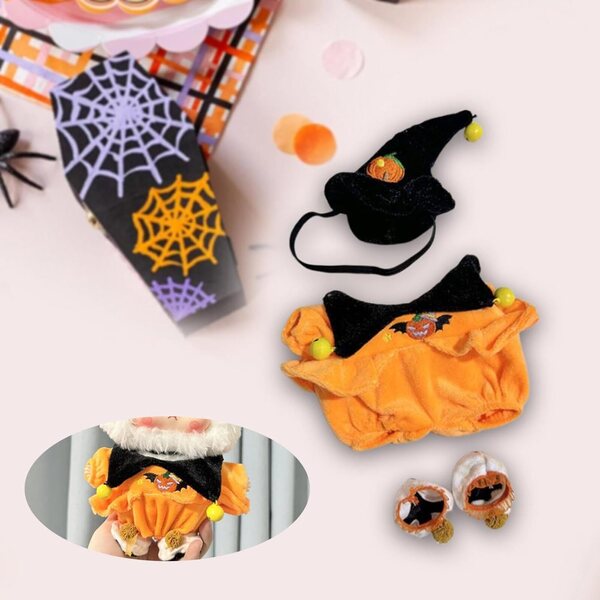 Halloween-Kostüm für 20-cm-Puppe – handgefertigte Kleidung mit Hut und Schuhen