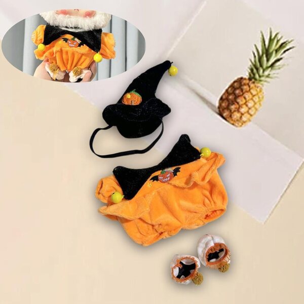 Halloween-Kostüm für 20-cm-Puppe – handgefertigte Kleidung mit Hut und Schuhen