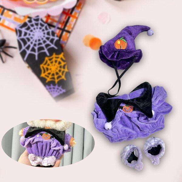 Costume di Halloween Viola per Bambole 20 cm in Tessuto Morbido - Set Completo