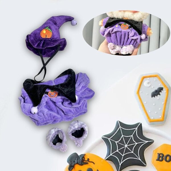 Costume di Halloween Viola per Bambole 20 cm in Tessuto Morbido - Set Completo