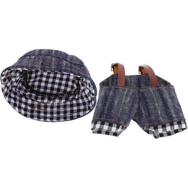 Denim-Puppenkleidungsset mit Cowboyhut und Hose für Plüschtier