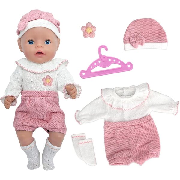 Kleidungsset für 35–45 cm große Puppen mit Hut, Socken und Carreuty-Blumenbrosche