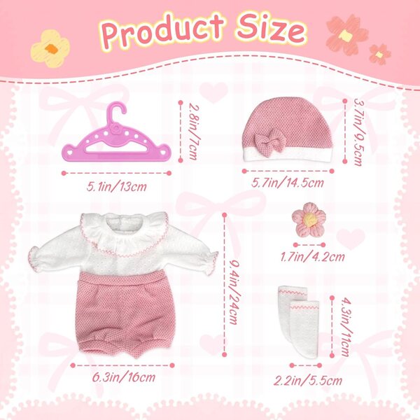 Kleidungsset für 35–45 cm große Puppen mit Hut, Socken und Carreuty-Blumenbrosche