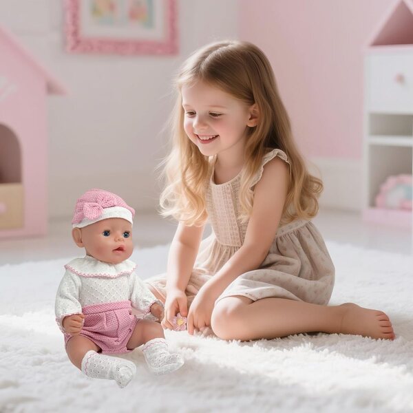 Kleidungsset für 35–45 cm große Puppen mit Hut, Socken und Carreuty-Blumenbrosche