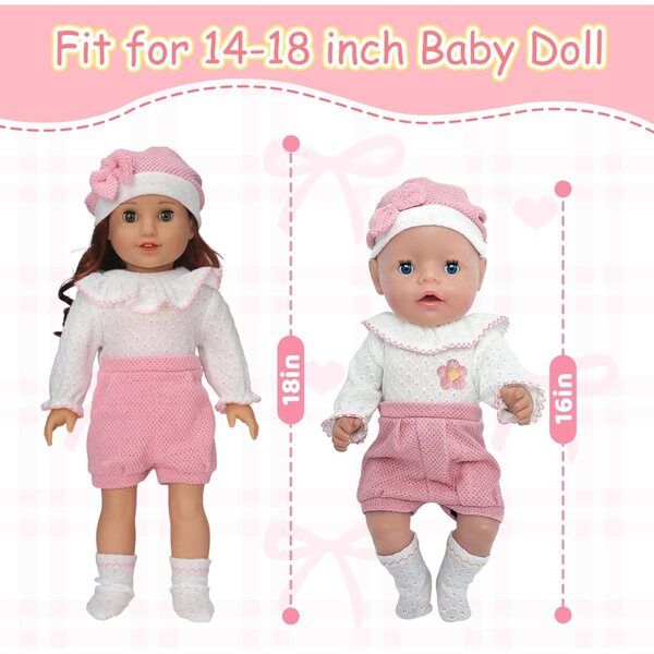 Kleidungsset für 35–45 cm große Puppen mit Hut, Socken und Carreuty-Blumenbrosche