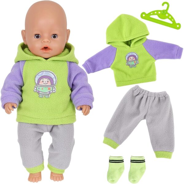 4-teiliges grünes Bekleidungsset für Puppen 30-45 cm mit Sweatshirt, Hose und Socken