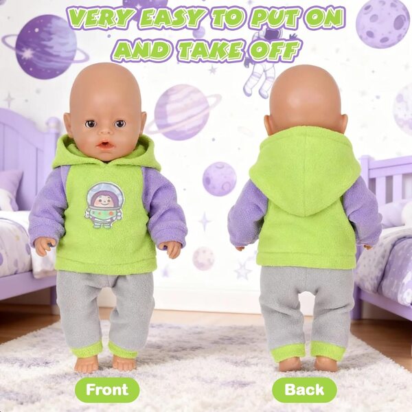 4-teiliges grünes Bekleidungsset für Puppen 30-45 cm mit Sweatshirt, Hose und Socken